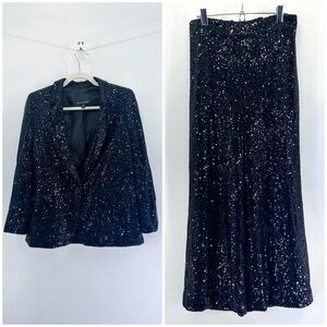Banana Republic Black Sequin Blazer High Waisted Wide Leg Pants Set Size 6 Small